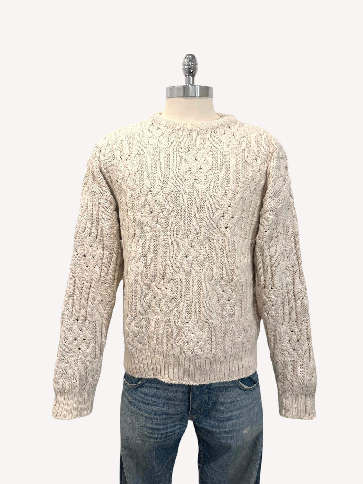 80s Structure Knit Fisherman Sweater (XL)