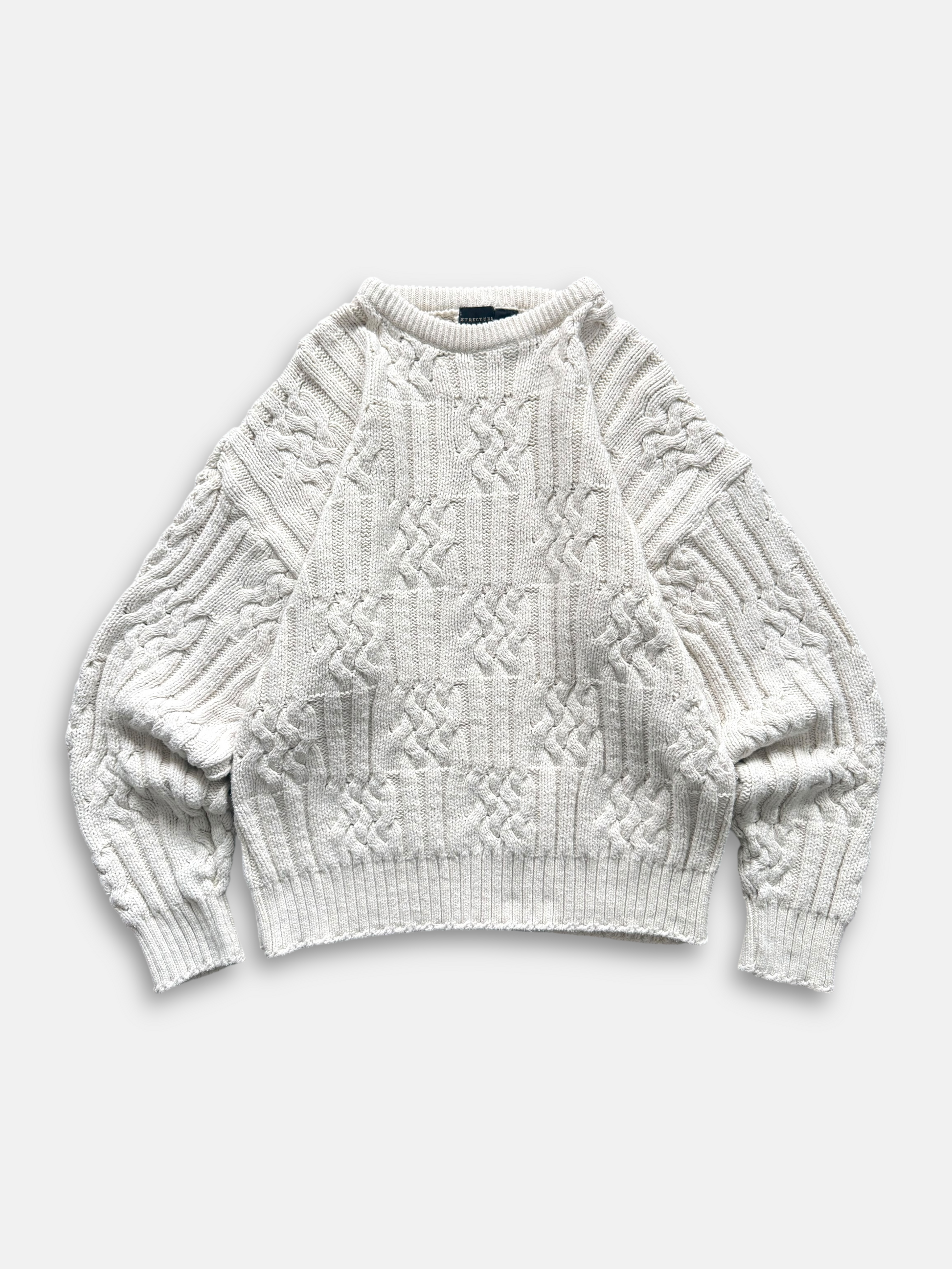 80s Structure Knit Fisherman Sweater (XL)