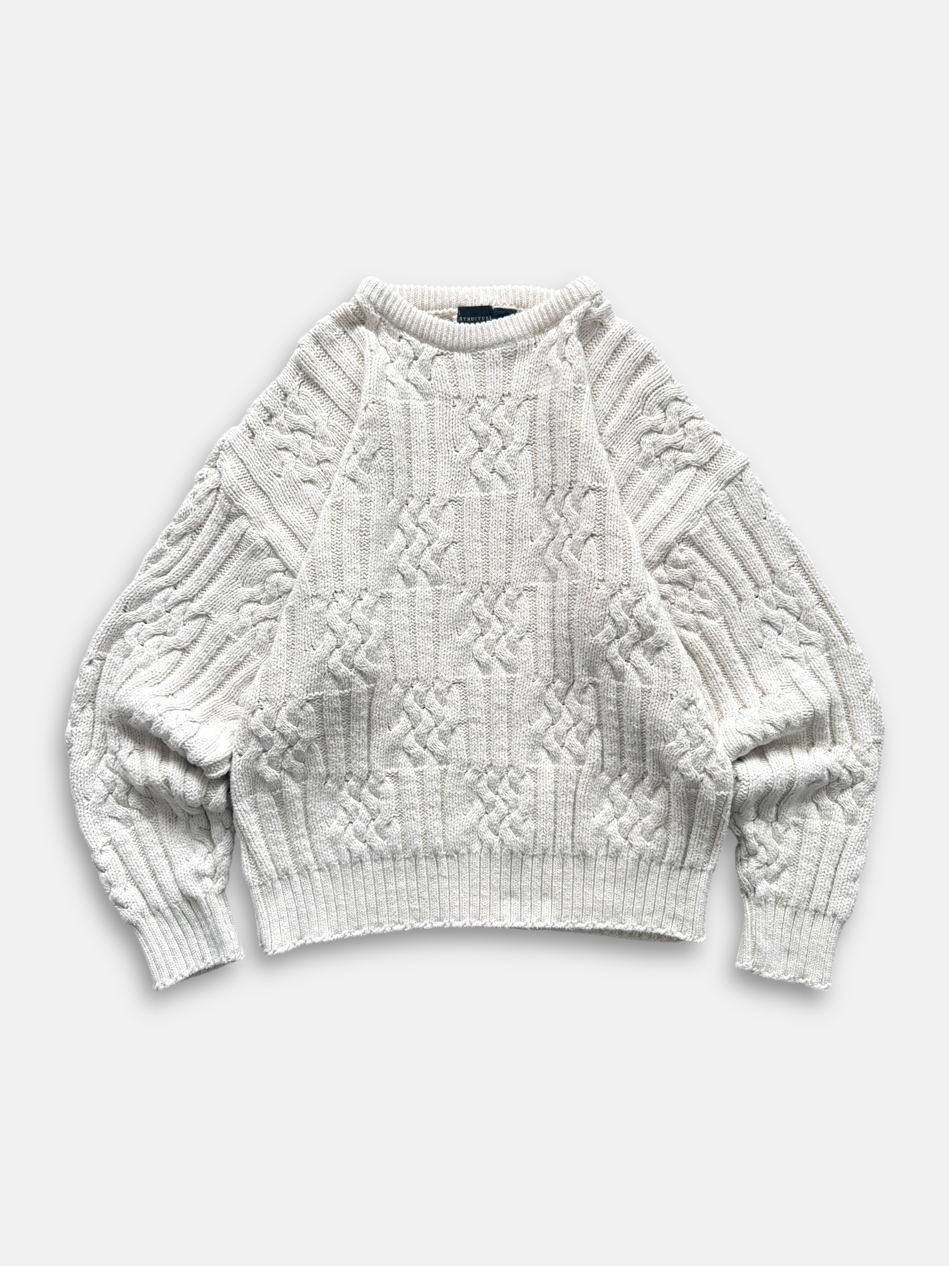 80s Structure Knit Fisherman Sweater (XL)