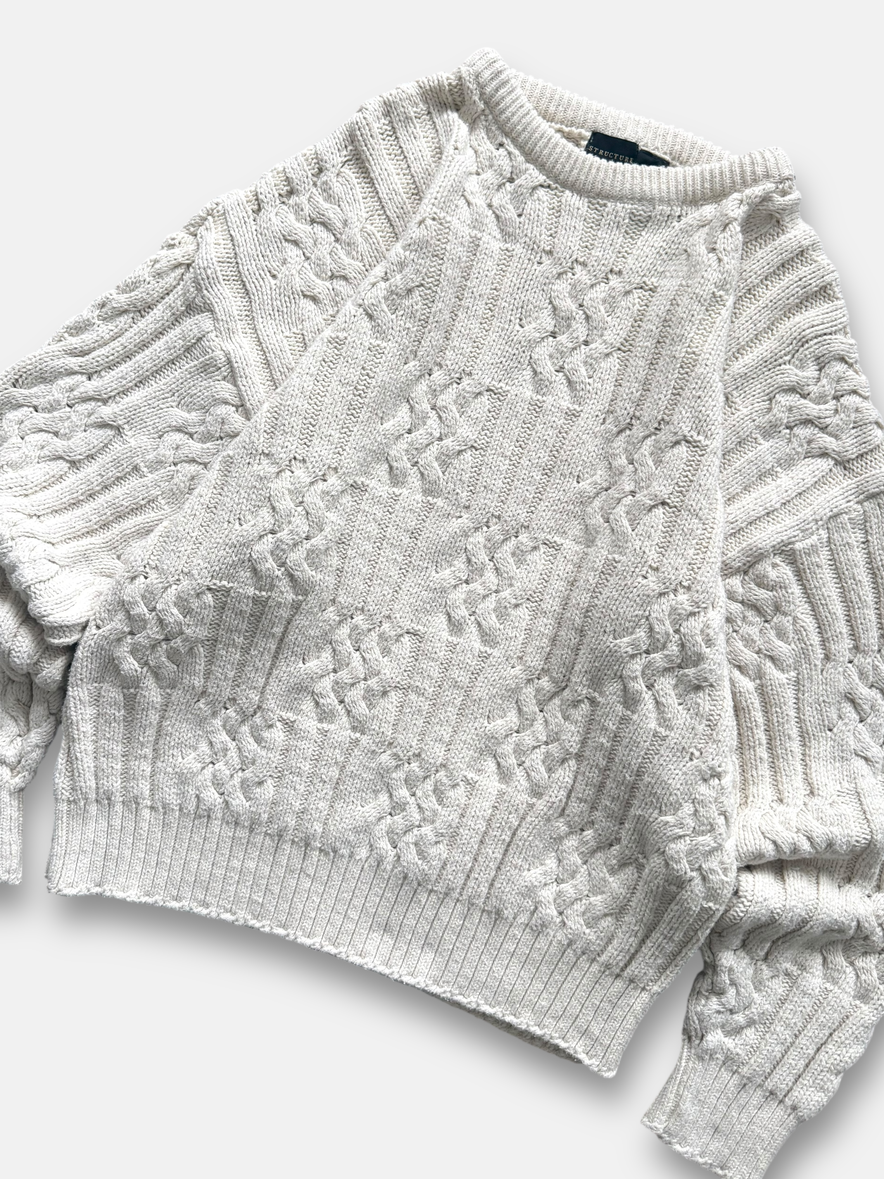 80s Structure Knit Fisherman Sweater (XL)