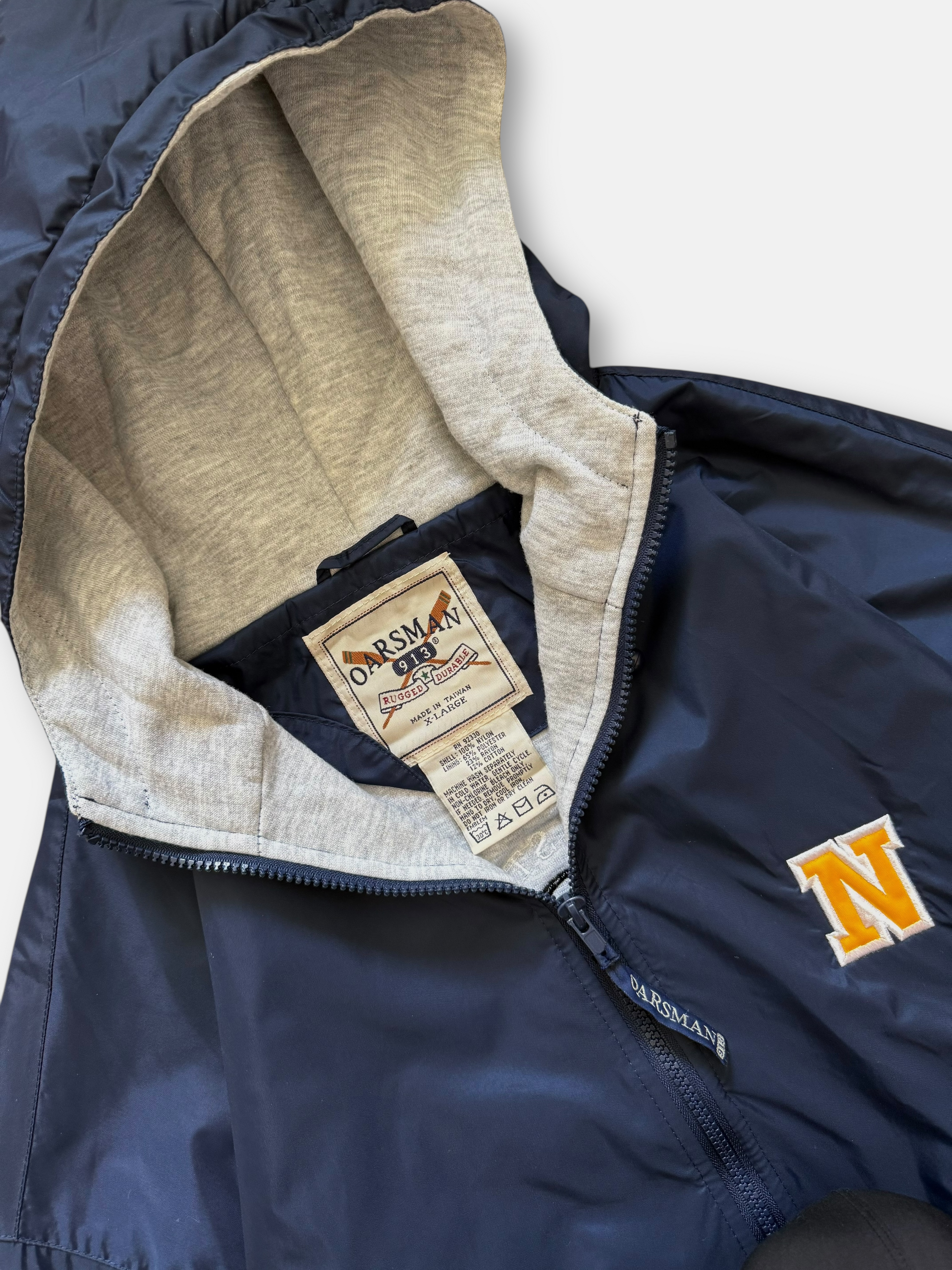 90s Navy University Hooded Windbreaker (XL)