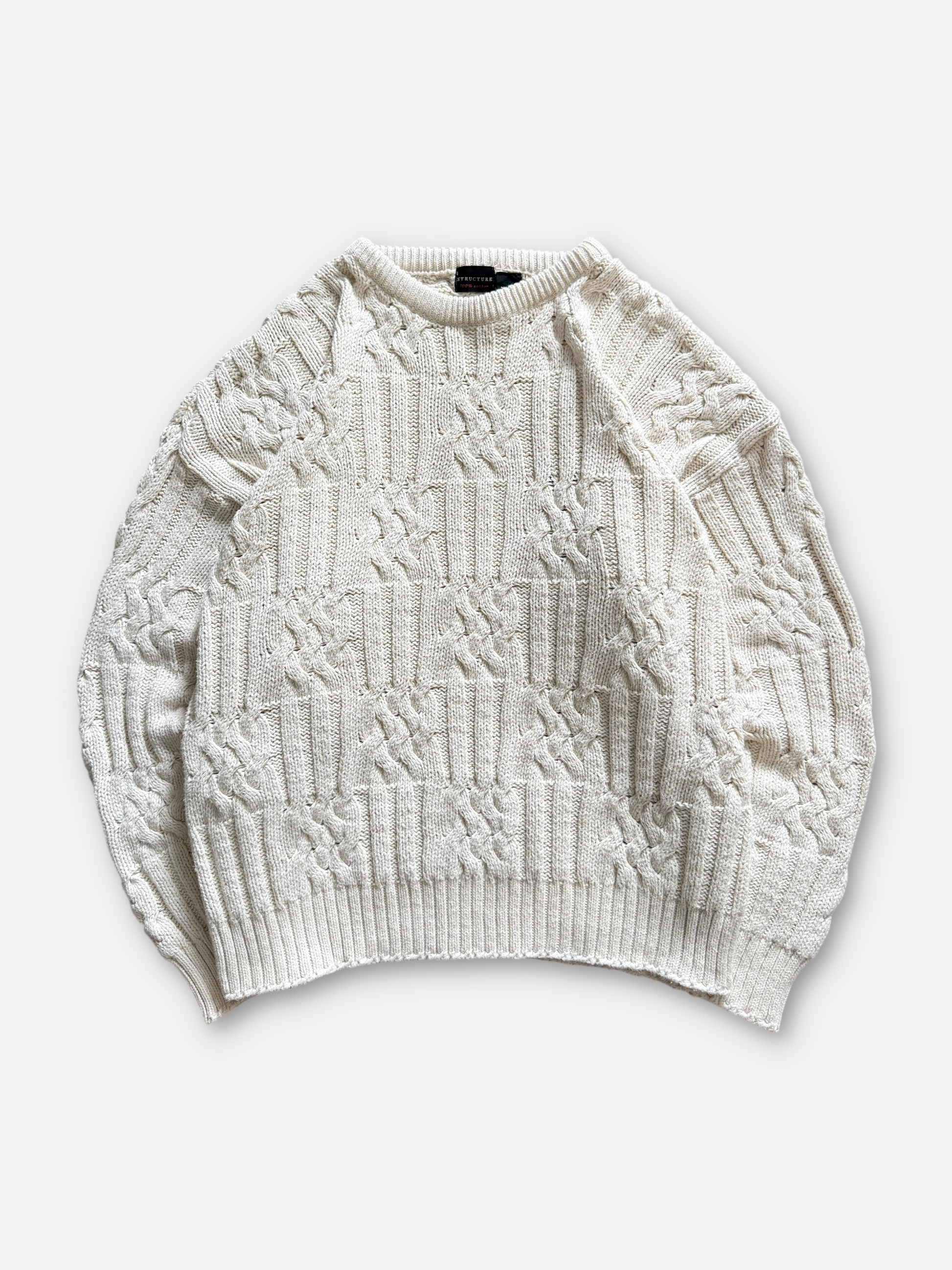 80s Structure Knit Fisherman Sweater (XL)