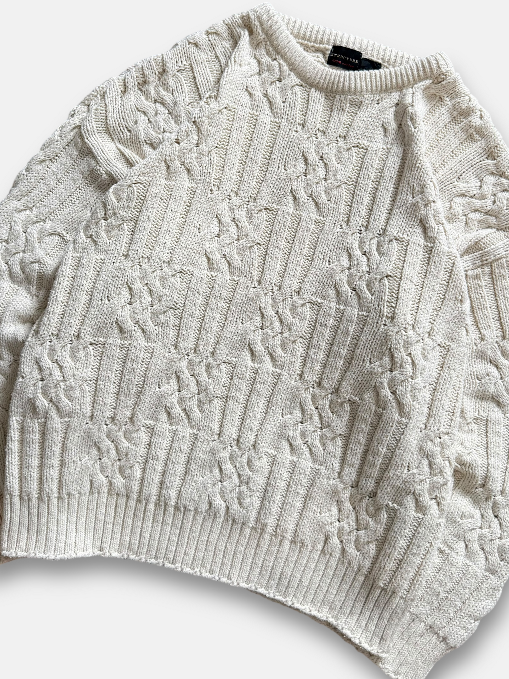 80s Structure Knit Fisherman Sweater (XL)