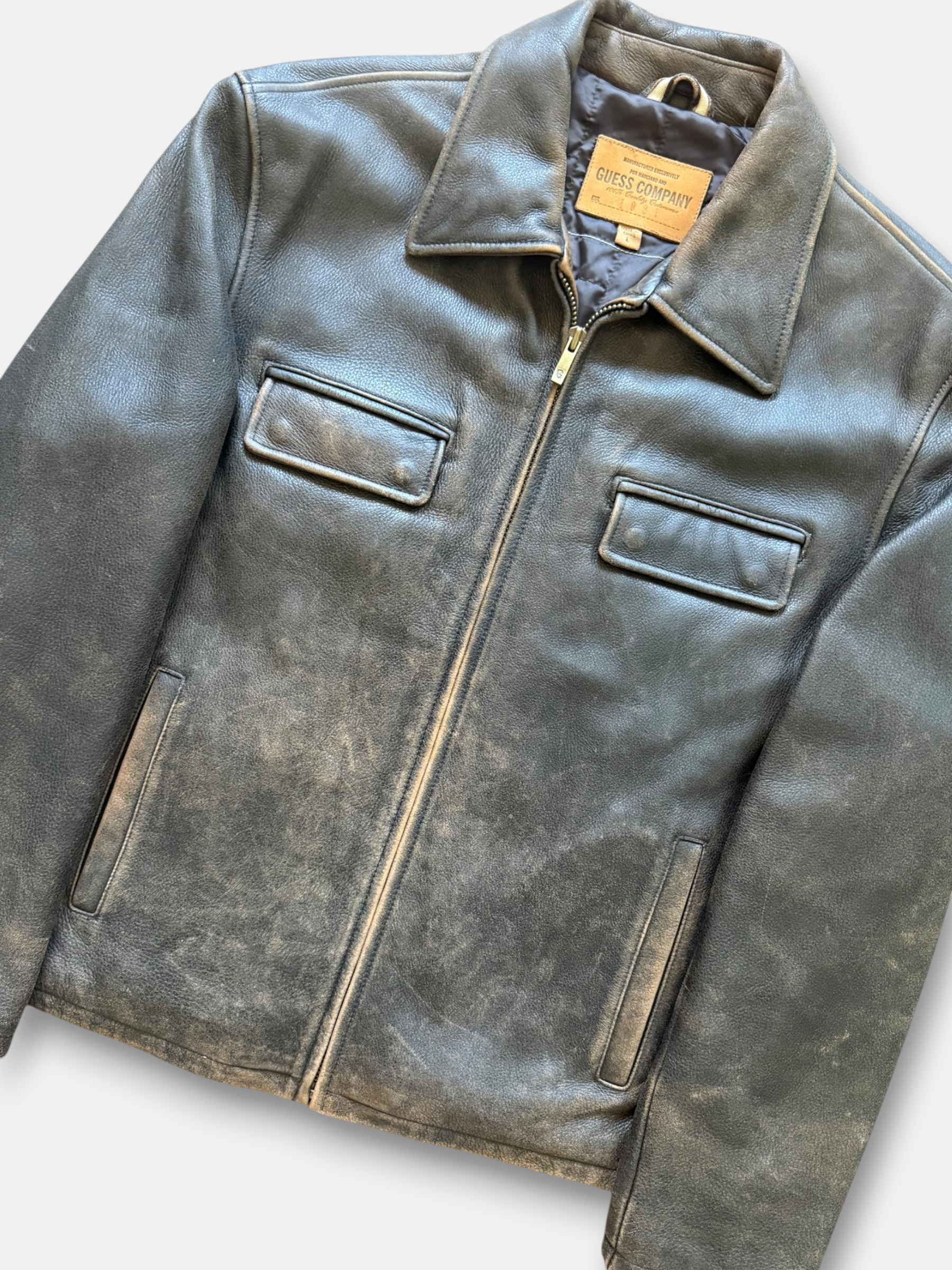 90s Guess Company Brown Leather Jacket (XL)