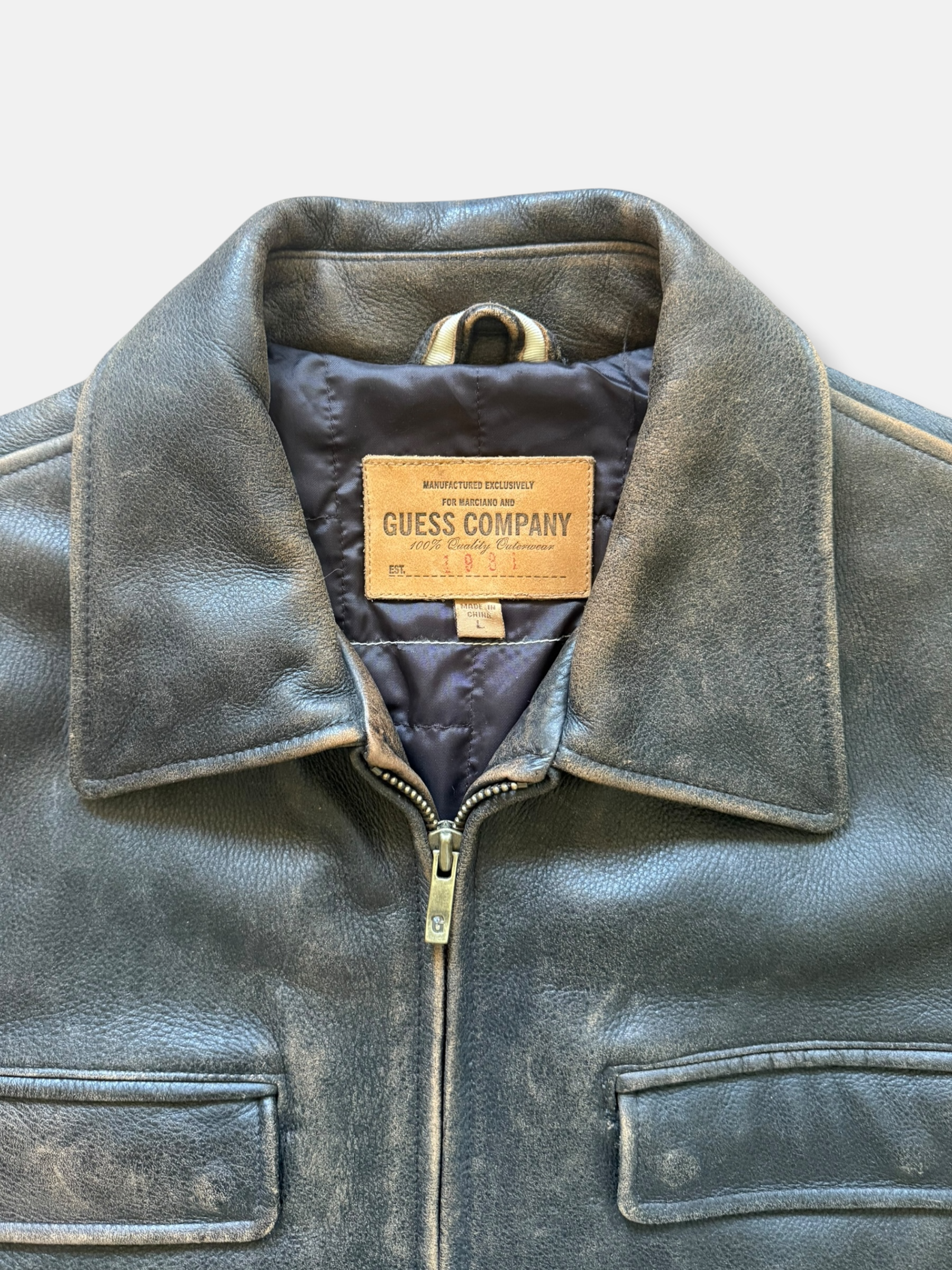 90s Guess Company Brown Leather Jacket (XL)