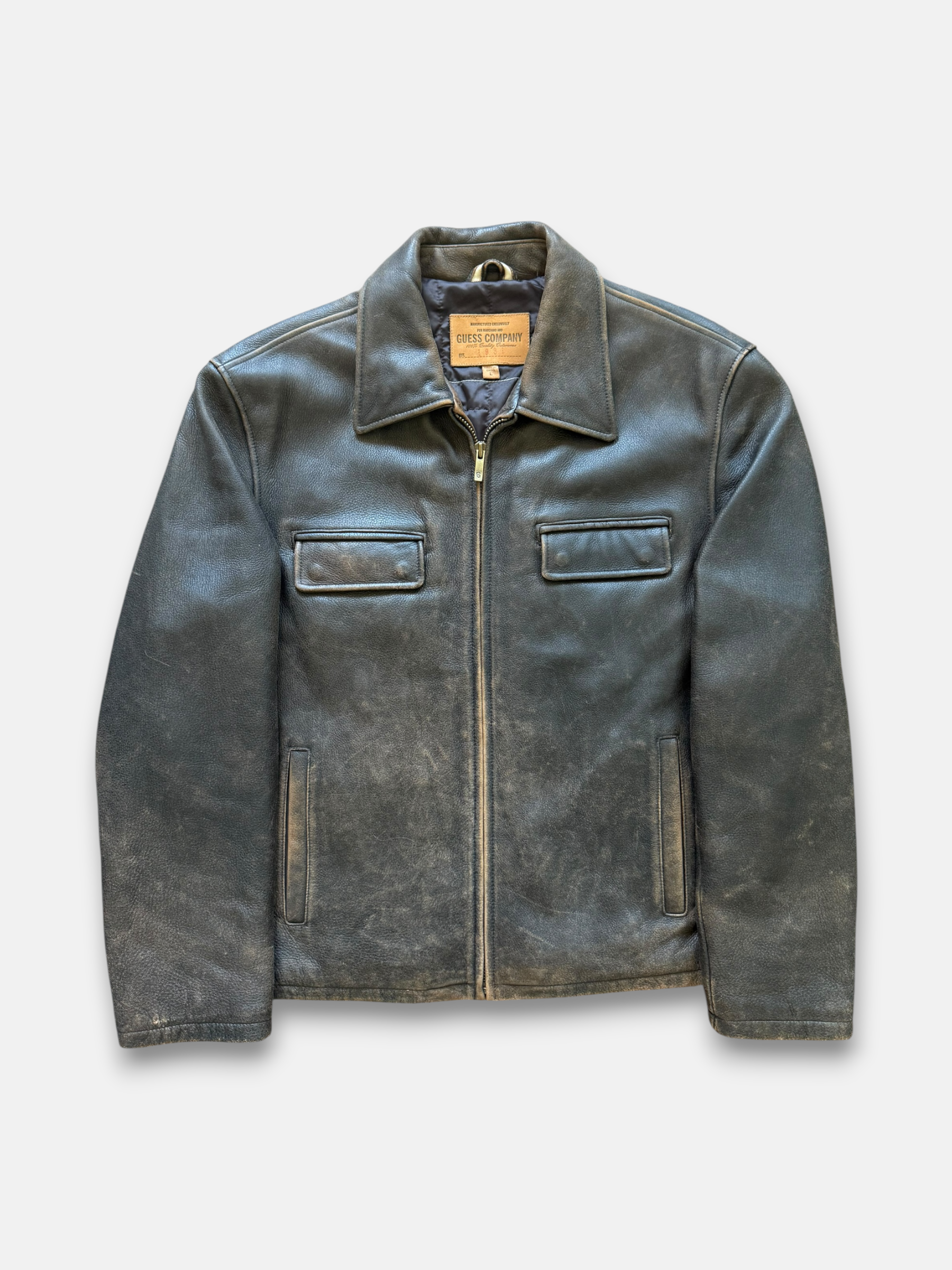 90s Guess Company Brown Leather Jacket (XL)