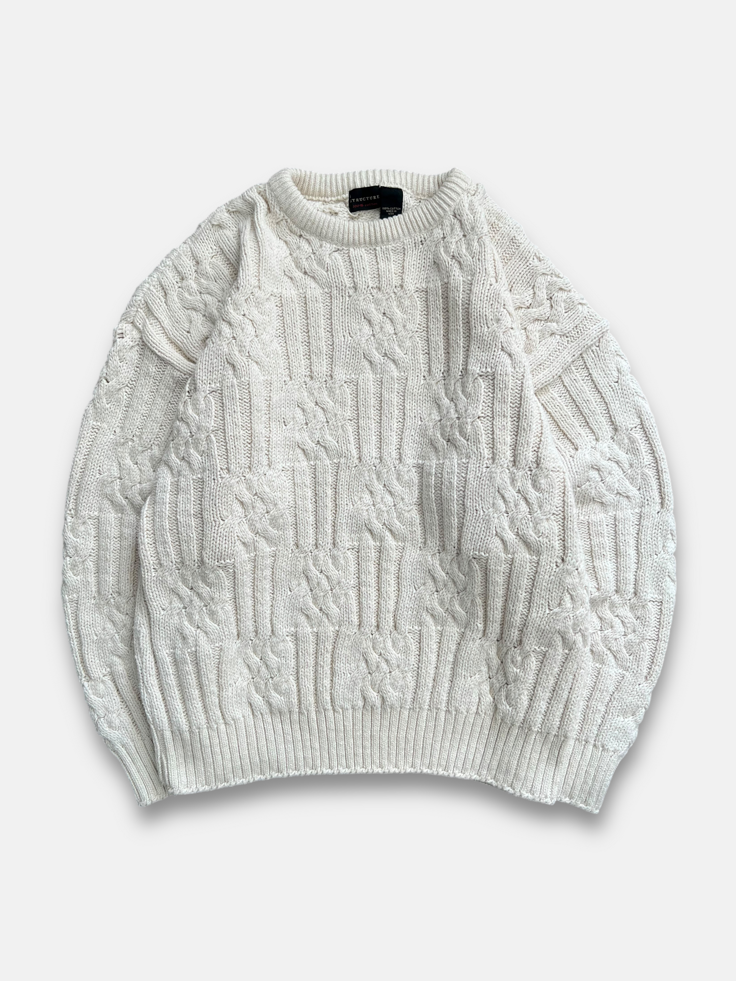 80s Structure Knit Fisherman Sweater (L)