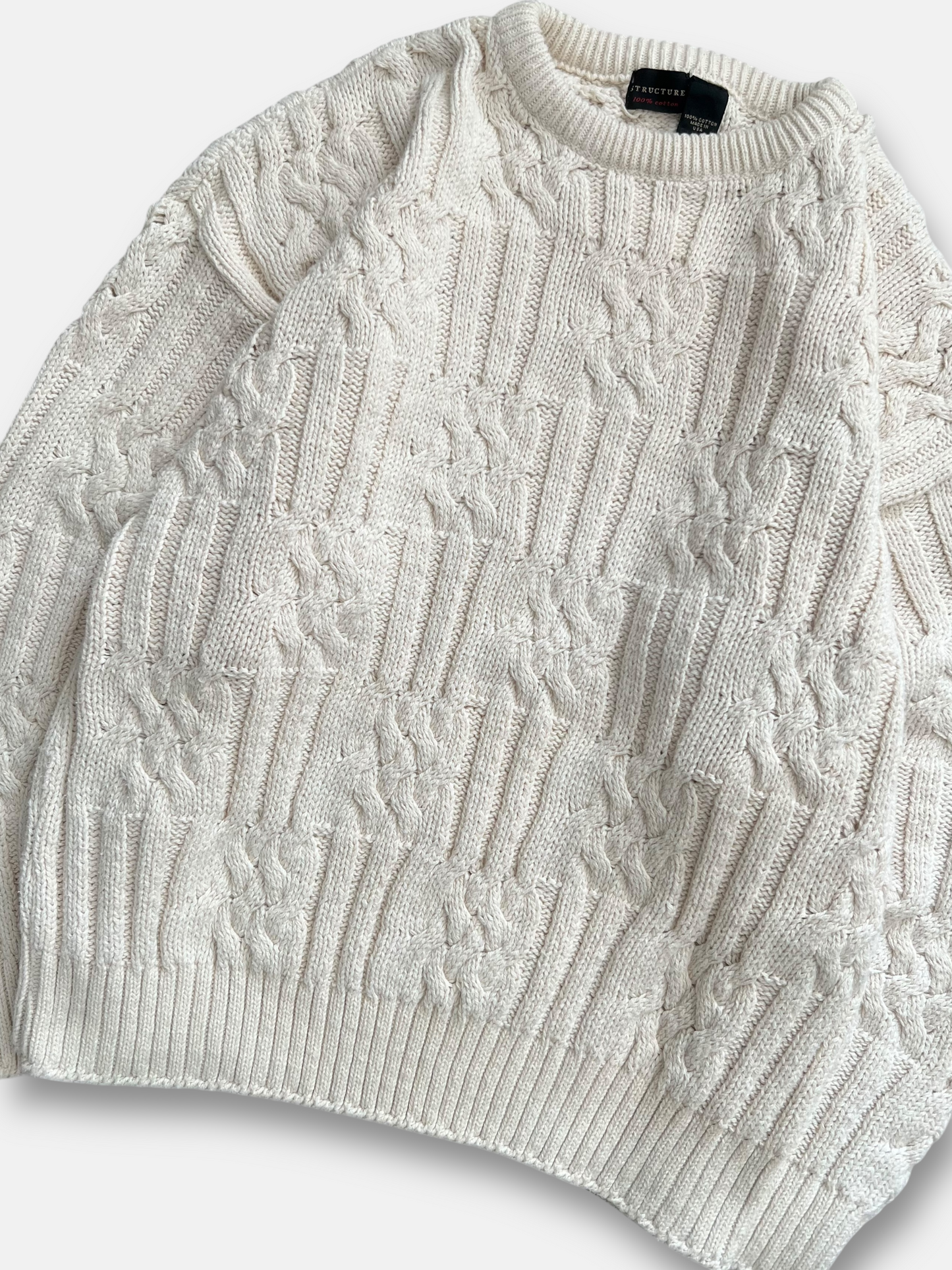 80s Structure Knit Fisherman Sweater (L)