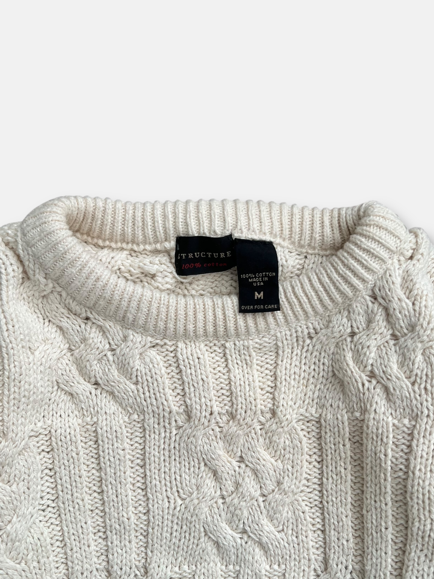 80s Structure Knit Fisherman Sweater (L)