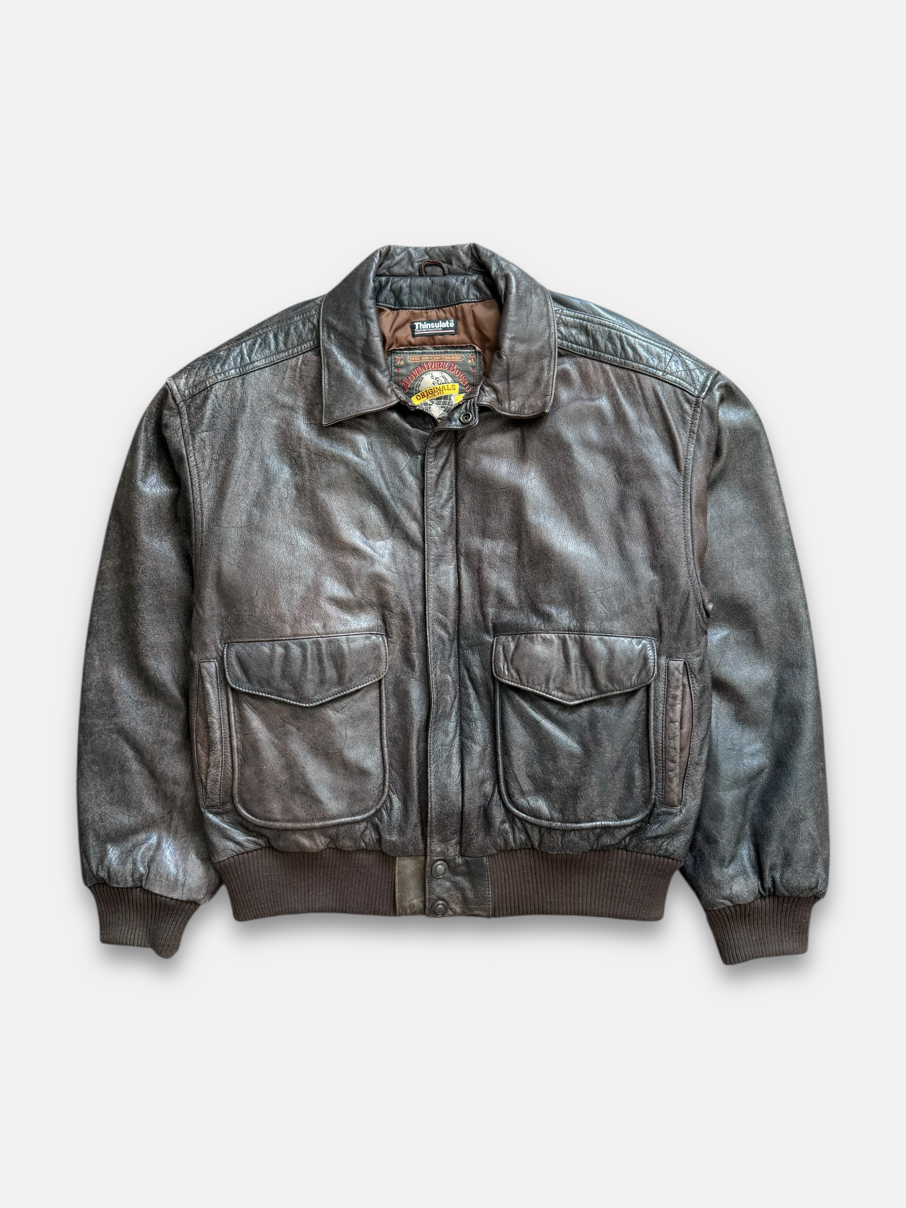90s Adventure Bound Leather Bomber Jacket (L)