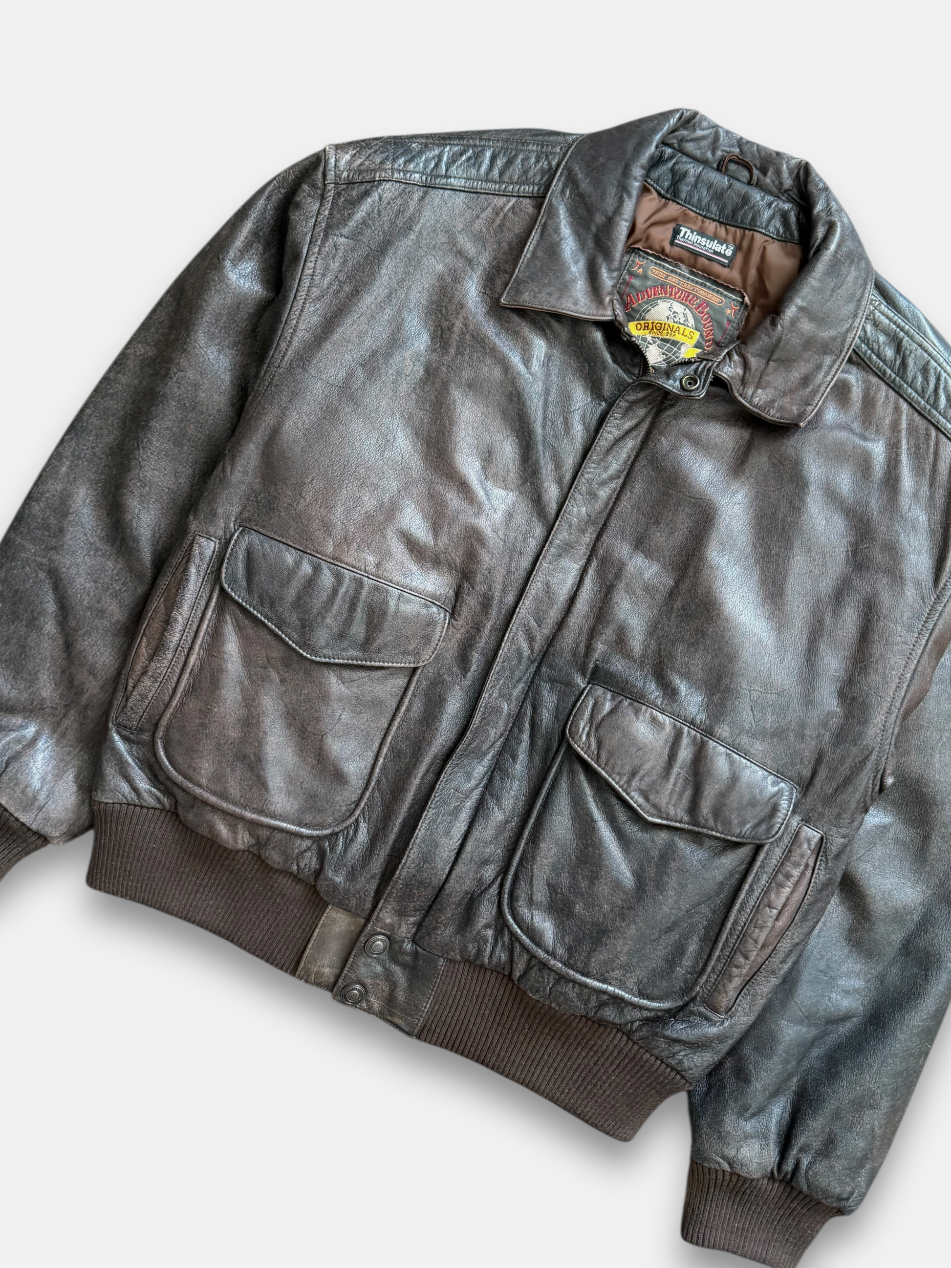 90s Adventure Bound Leather Bomber Jacket (L)