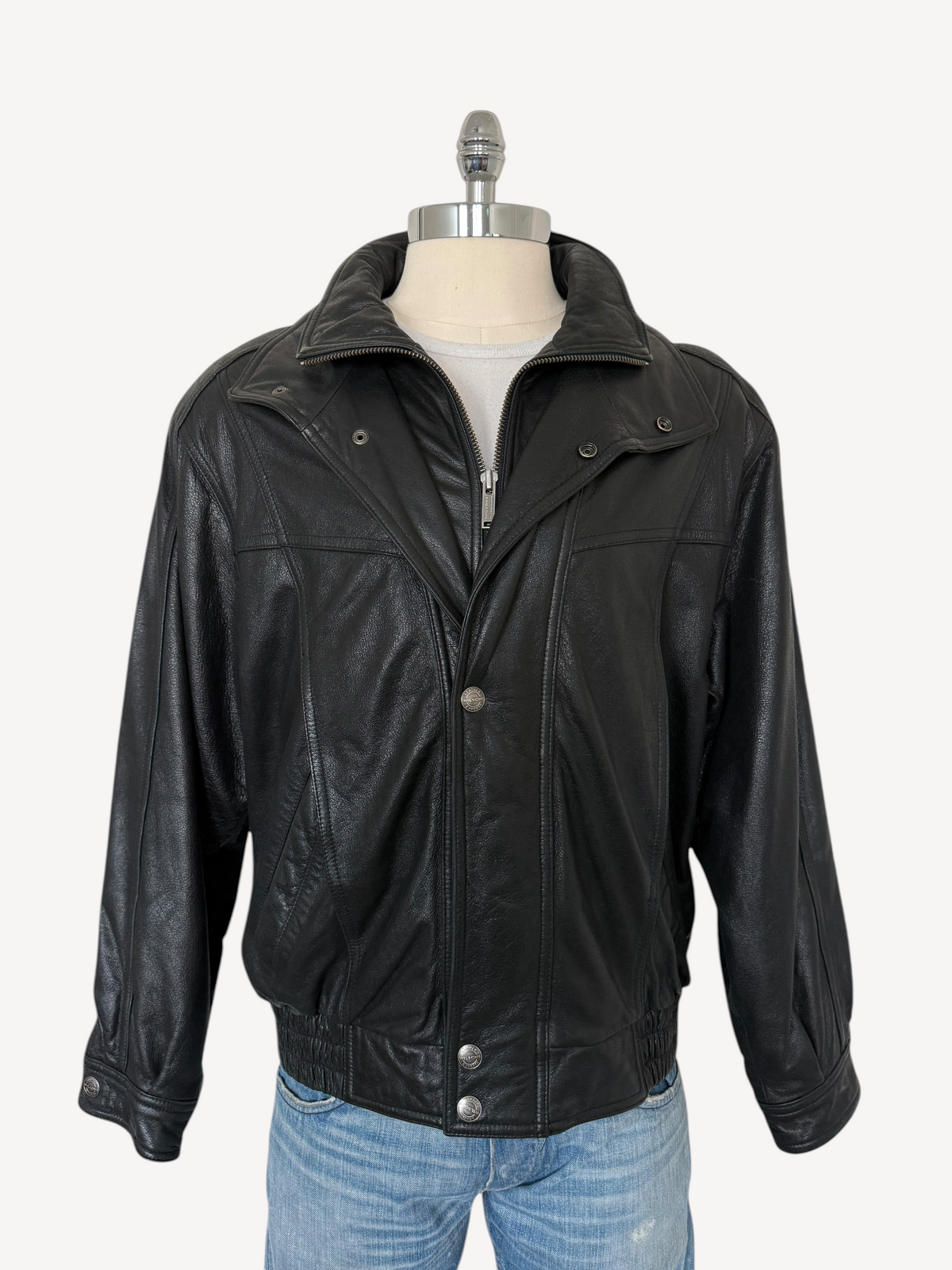 90s Wilson's Biker Bomber Leather Jacket (L)