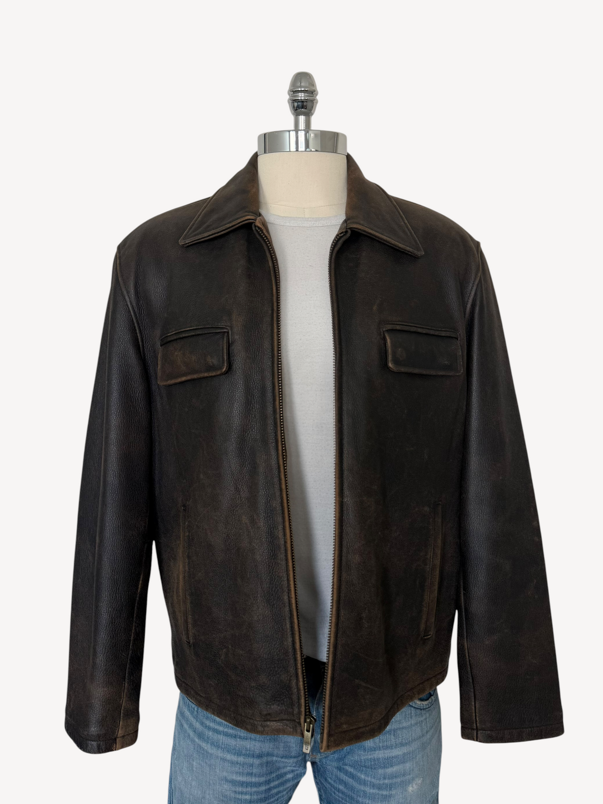 90s Guess Company Brown Leather Jacket (XL)