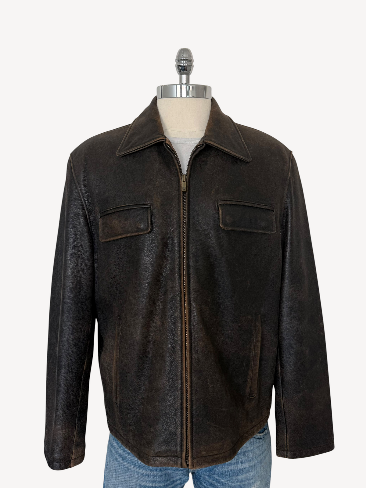 90s Guess Company Brown Leather Jacket (XL)