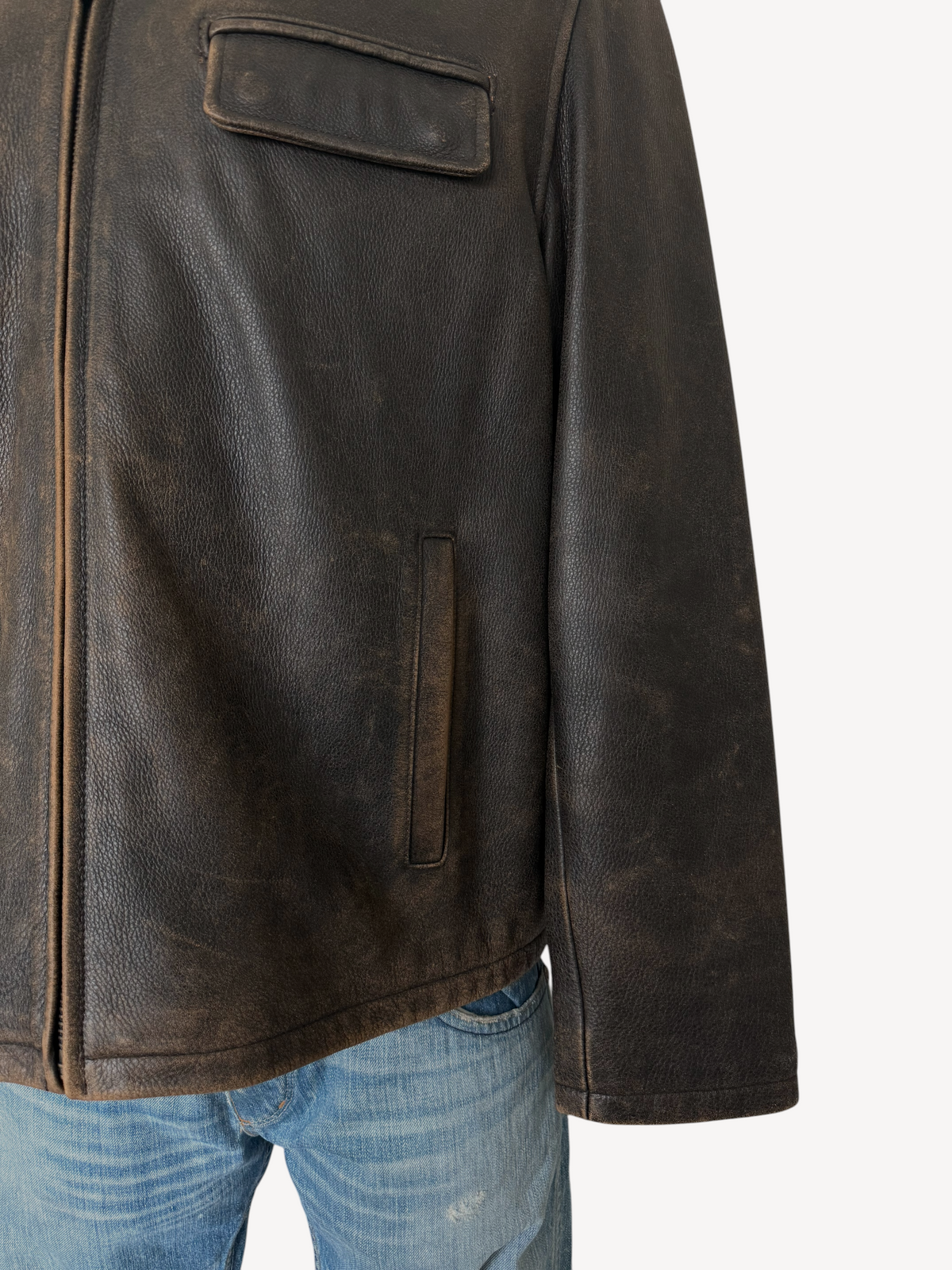 90s Guess Company Brown Leather Jacket (XL)
